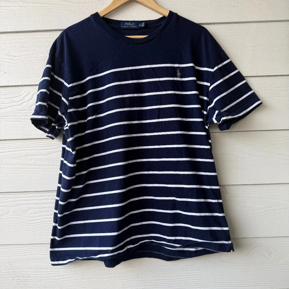 Polo Ralph Lauren Striped T-Shirt | Men’s XL | Navy Blue & White | Classic Crewn